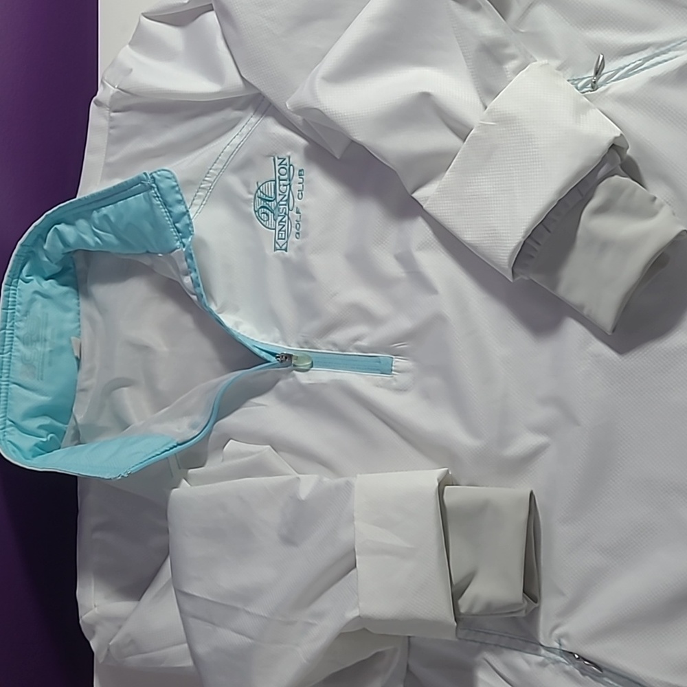 Golf  Kensington white & Aquamarine  light weight Golf jacket  100%polyester - Picture 6 of 9